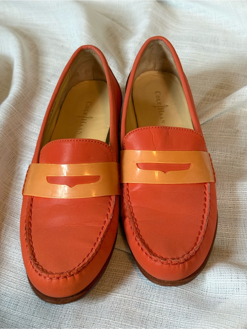 Cole Haan Women’s Orange Leather Penny Loafers